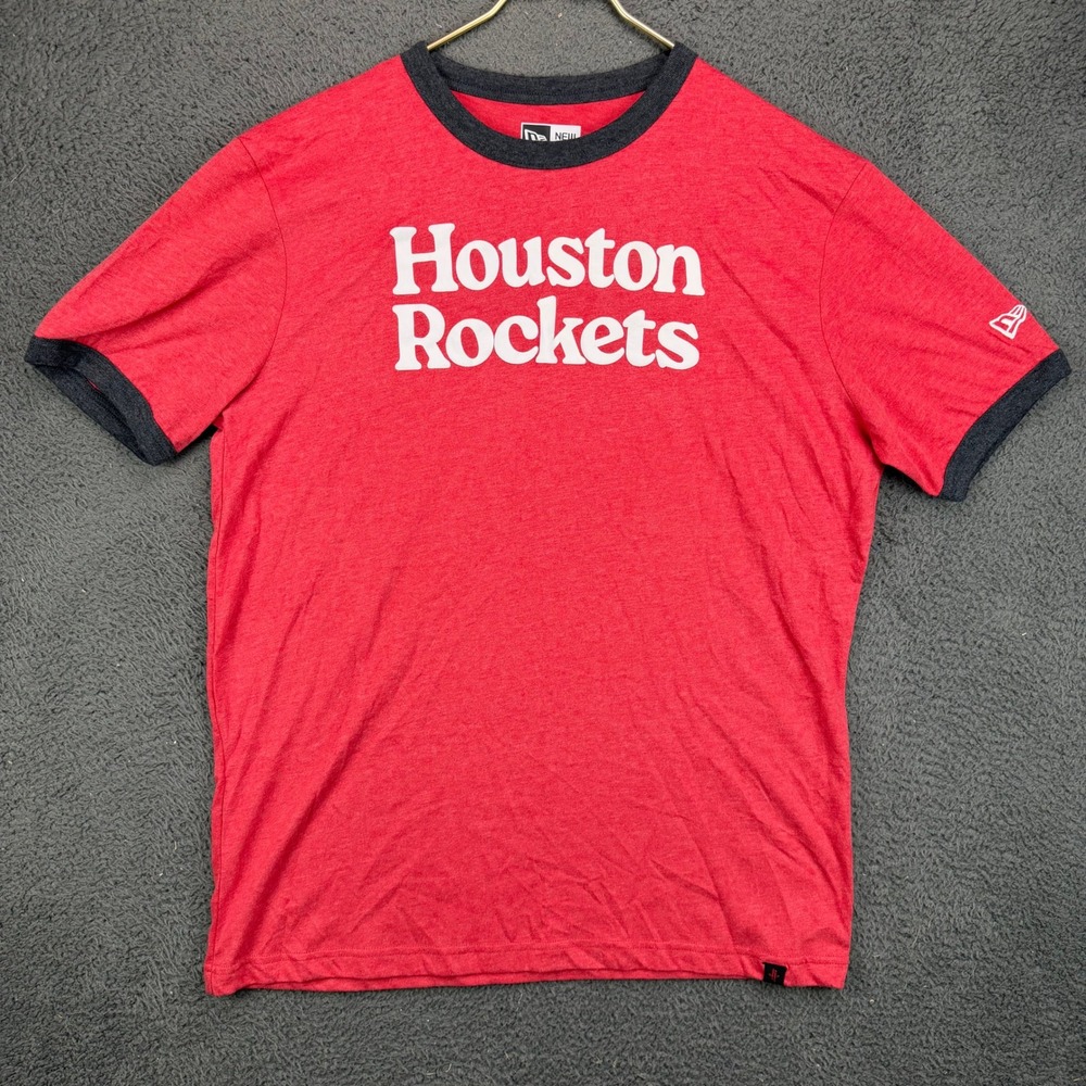 New‎ Era Houston Rockets Mens XL Red Heathered Ringer T-Shirt NBA Basketball Tee